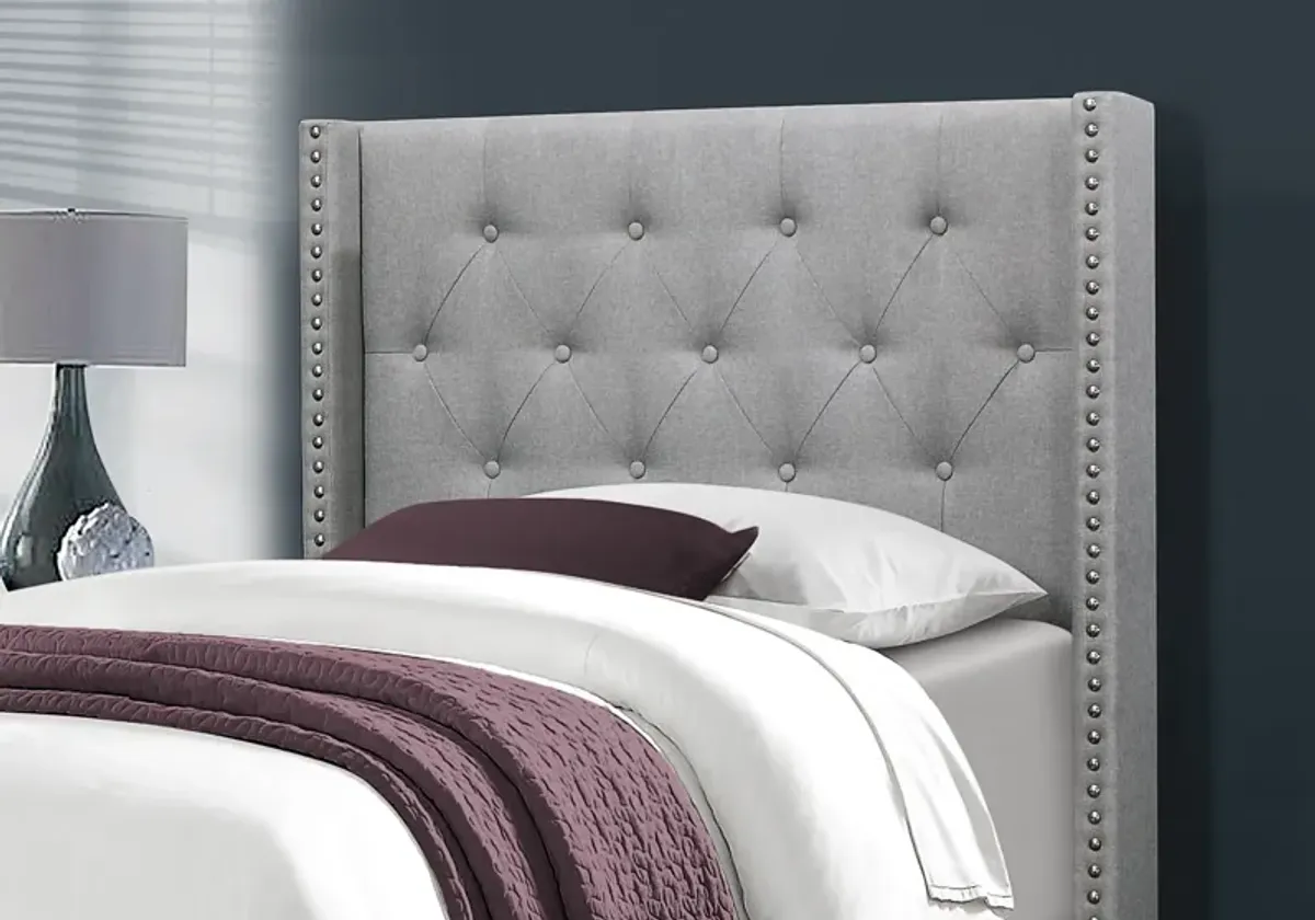 Bed, Twin Size, Platform, Teen, Frame, Upholstered, Velvet, Wood Legs, Grey, Transitional