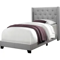 Bed, Twin Size, Platform, Teen, Frame, Upholstered, Velvet, Wood Legs, Grey, Transitional