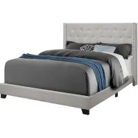 Bed, Queen Size, Platform, Bedroom, Frame, Upholstered, Velvet, Wood Legs, Grey, Transitional