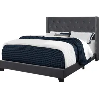 Bed, Queen Size, Platform, Bedroom, Frame, Upholstered, Velvet, Wood Legs, Grey, Chrome, Transitional