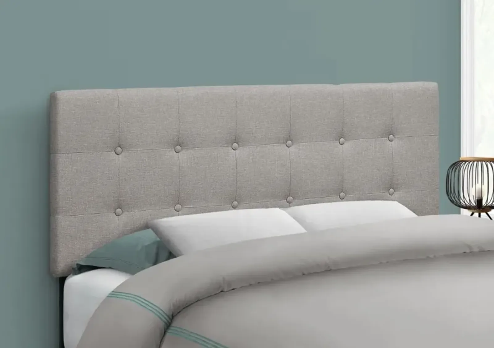 Bed, Headboard Only, Queen Size, Bedroom, Upholstered, Linen Look, Grey, Transitional