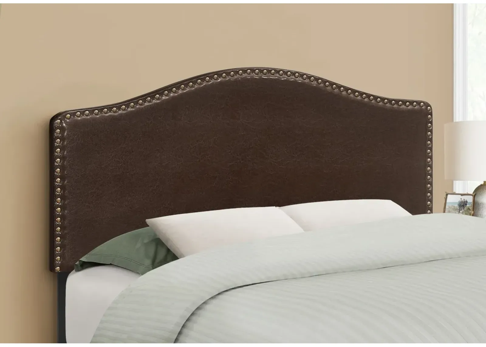 Bed, Headboard Only, Full Size, Bedroom, Upholstered, Pu Leather Look, Brown, Transitional