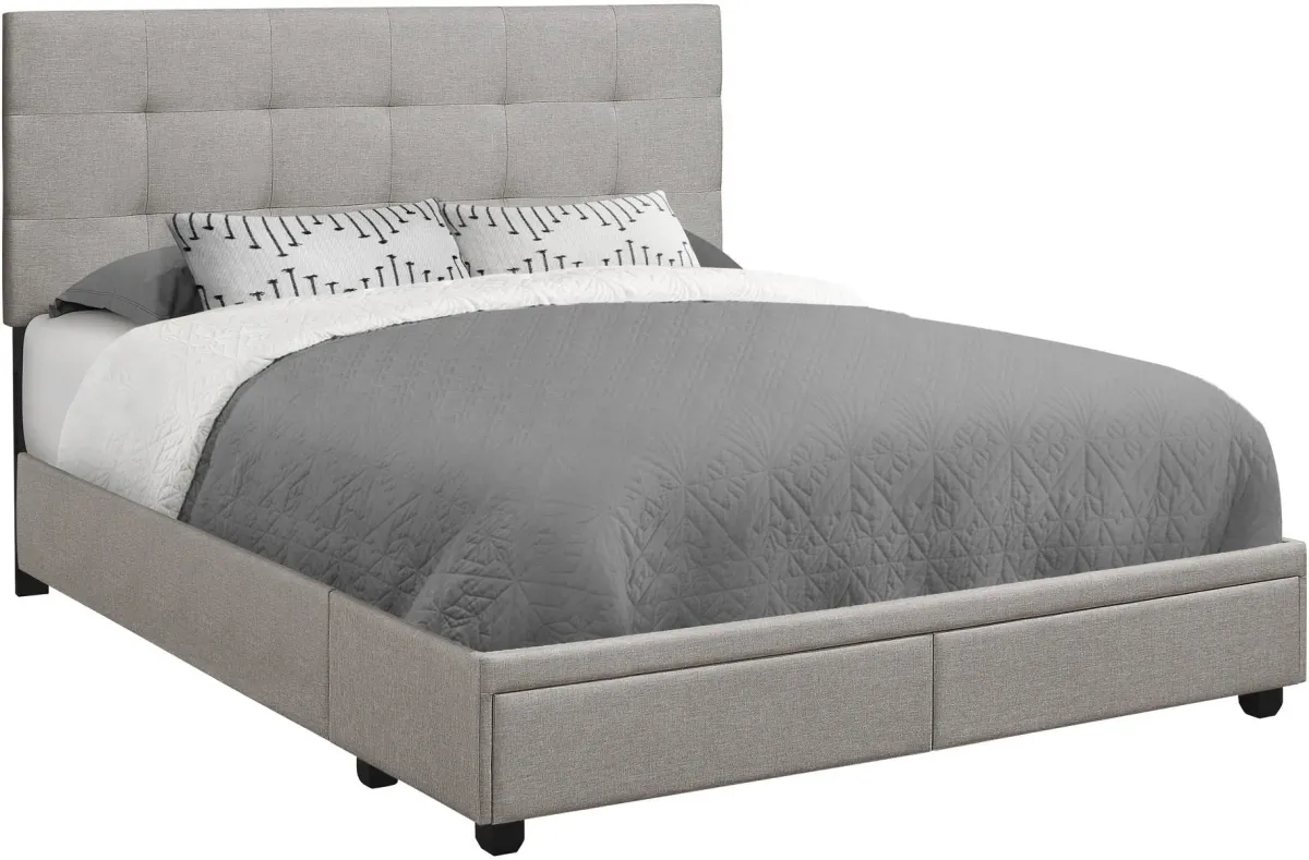 Bed, Queen Size, Platform, Bedroom, Frame, Upholstered, Linen Look, Wood Legs, Grey, Transitional