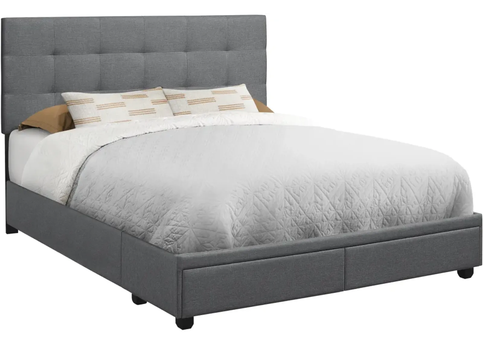 Bed, Queen Size, Platform, Bedroom, Frame, Upholstered, Linen Look, Wood Legs, Grey, Transitional