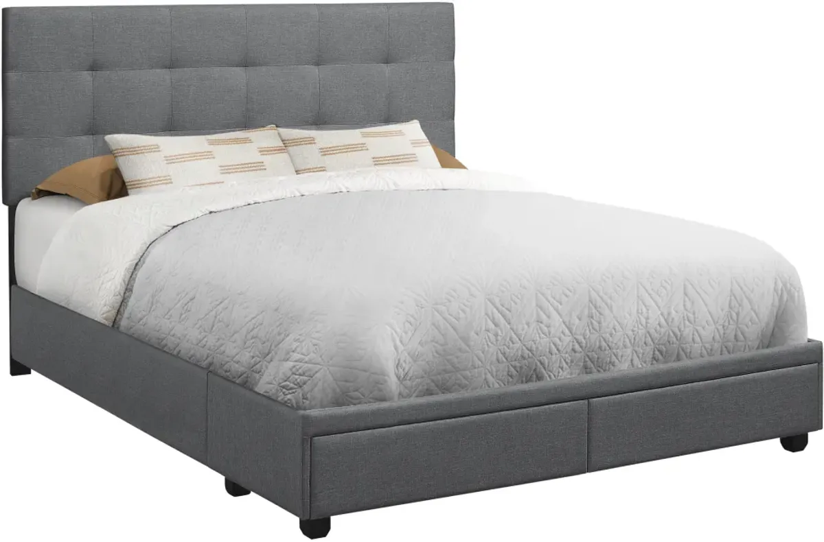 Bed, Queen Size, Platform, Bedroom, Frame, Upholstered, Linen Look, Wood Legs, Grey, Transitional