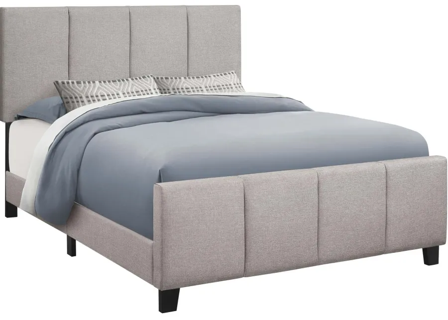 Bed, Queen Size, Platform, Bedroom, Frame, Upholstered, Linen Look, Wood Legs, Grey, Transitional