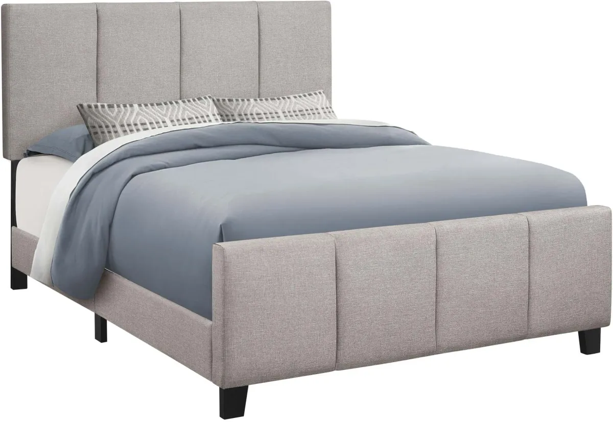 Bed, Queen Size, Platform, Bedroom, Frame, Upholstered, Linen Look, Wood Legs, Grey, Transitional