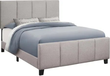 Bed, Queen Size, Platform, Bedroom, Frame, Upholstered, Linen Look, Wood Legs, Grey, Transitional