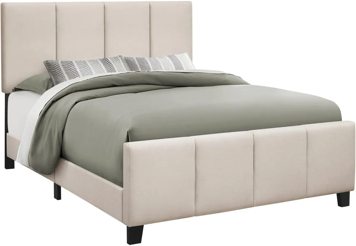 Bed, Queen Size, Platform, Bedroom, Frame, Upholstered, Linen Look, Wood Legs, Beige, Black, Transitional