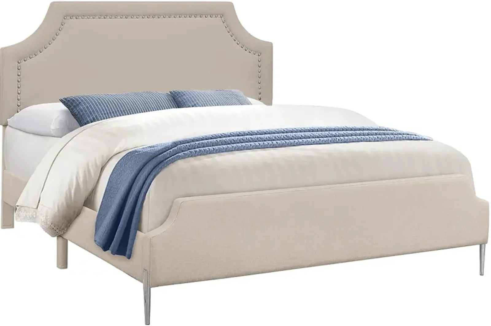 Monarch Specialties Inc. Beige Upholstered Queen Bed with Nailhead Trim