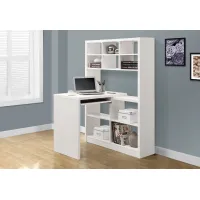 Computer Desk, Home Office, Bookcase, Corner, Storage Shelves, Left, Right Set-Up, L Shape, Work, Laptop, Laminate, White, Contemporary, Modern