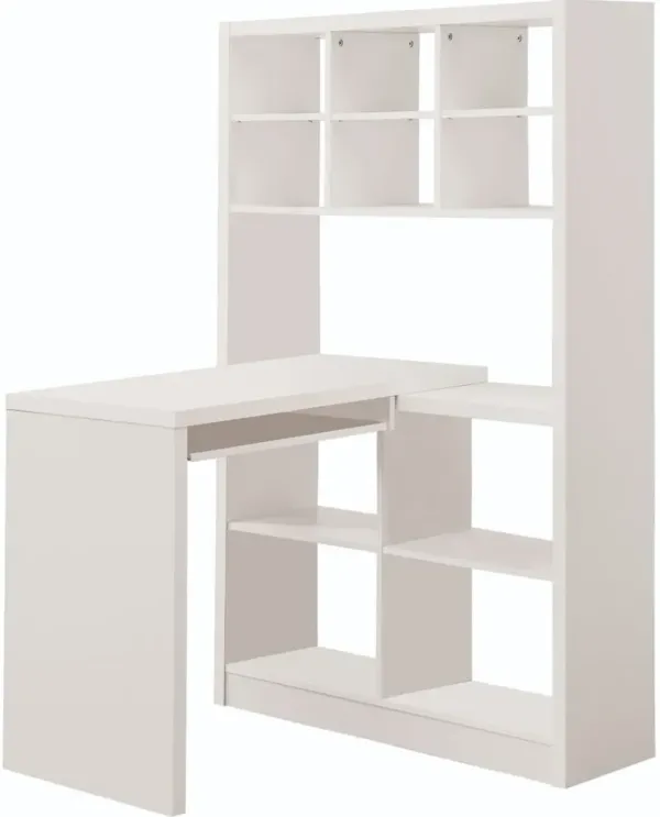 Computer Desk, Home Office, Bookcase, Corner, Storage Shelves, Left, Right Set-Up, L Shape, Work, Laptop, Laminate, White, Contemporary, Modern
