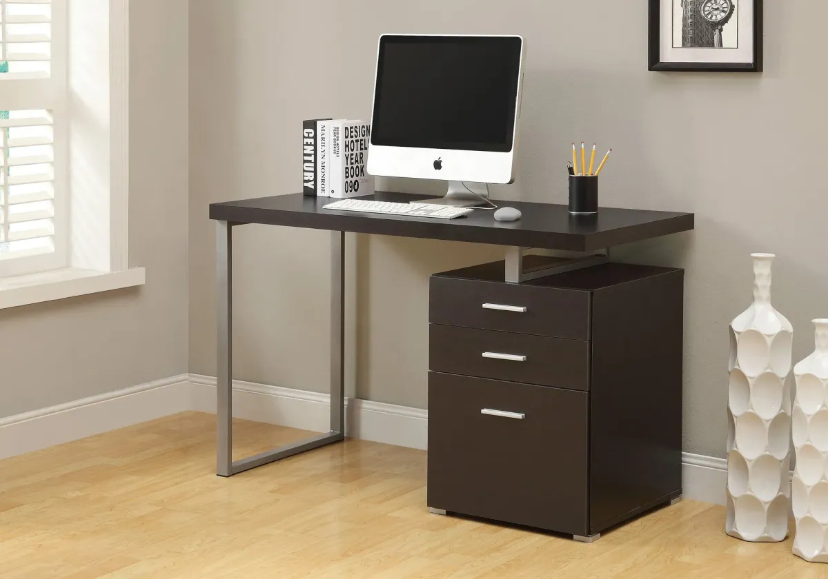 Computer Desk, Home Office, Laptop, Left, Right Set-Up, Storage Drawers, 48"L, Work, Metal, Laminate, Brown, Grey, Contemporary, Modern