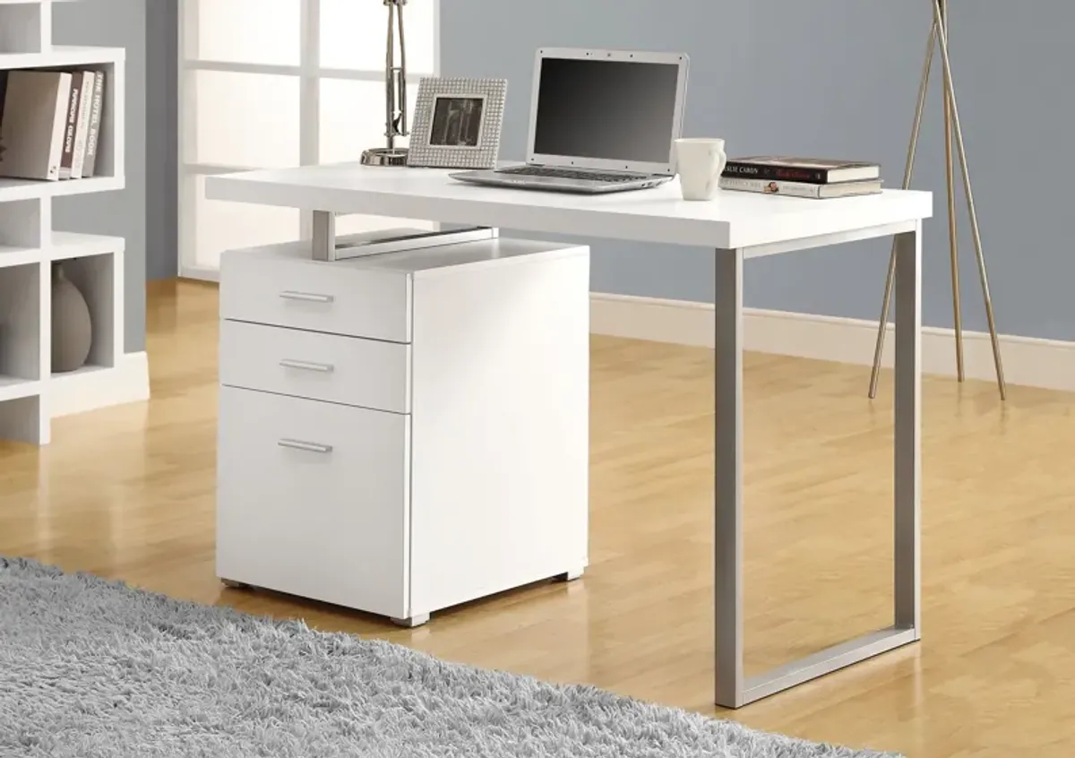 Computer Desk, Home Office, Laptop, Left, Right Set-Up, Storage Drawers, 48"L, Work, Metal, Laminate, White, Grey, Contemporary, Modern