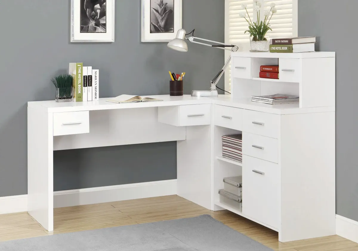 Computer Desk, Home Office, Corner, Left, Right Set-Up, Storage Drawers, L Shape, Work, Laptop, Laminate, White, Contemporary, Modern