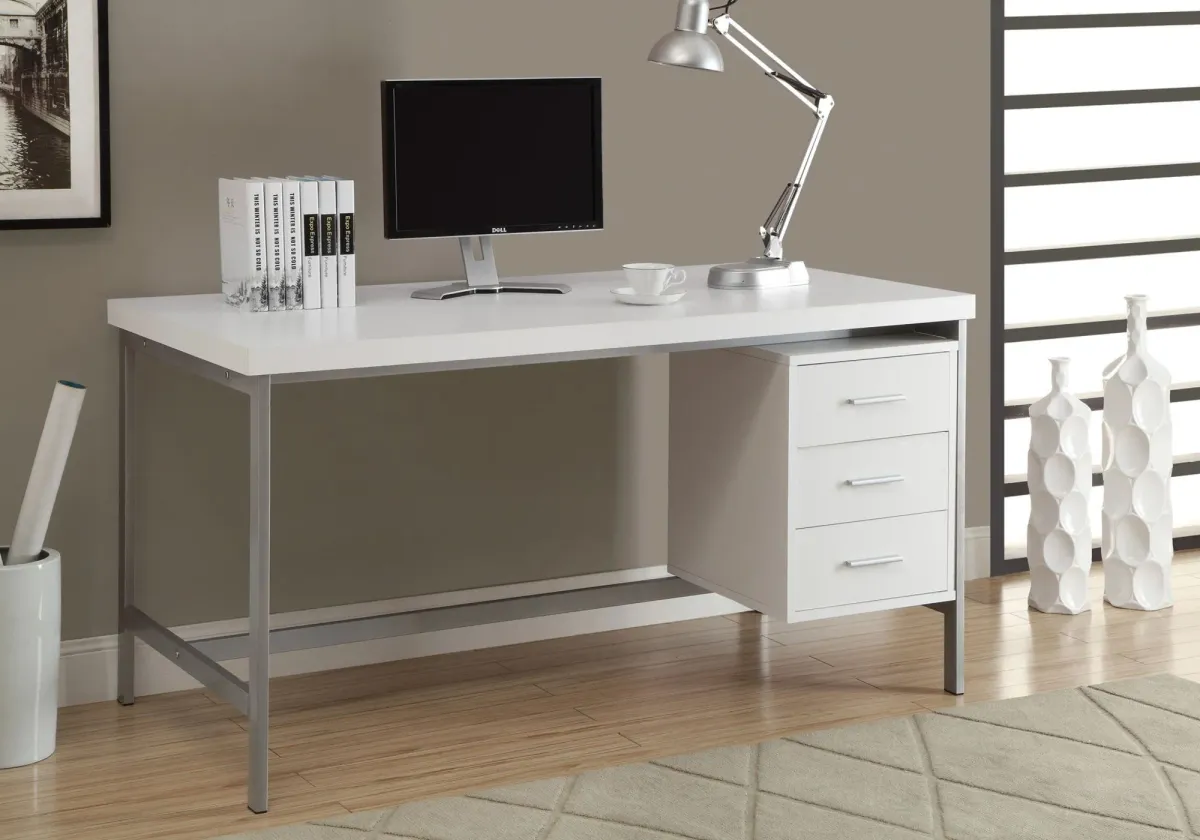 Computer Desk, Home Office, Laptop, Left, Right Set-Up, Storage Drawers, 60"L, Work, Metal, Laminate, White, Grey, Contemporary, Modern