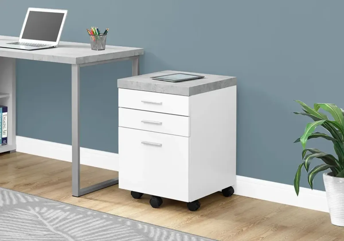 File Cabinet, Rolling Mobile, Storage Drawers, Printer Stand, Office, Work, Laminate, Grey, White, Contemporary, Modern