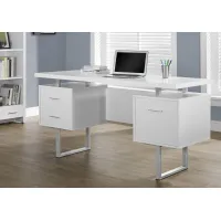 Computer Desk, Home Office, Laptop, Left, Right Set-Up, Storage Drawers, 60"L, Work, Metal, Laminate, White, Grey, Contemporary, Modern
