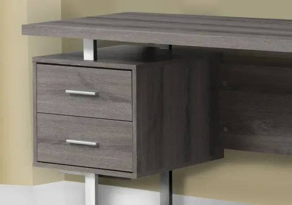Computer Desk, Home Office, Laptop, Left, Right Set-Up, Storage Drawers, 60"L, Work, Metal, Laminate, Brown, Grey, Contemporary, Modern