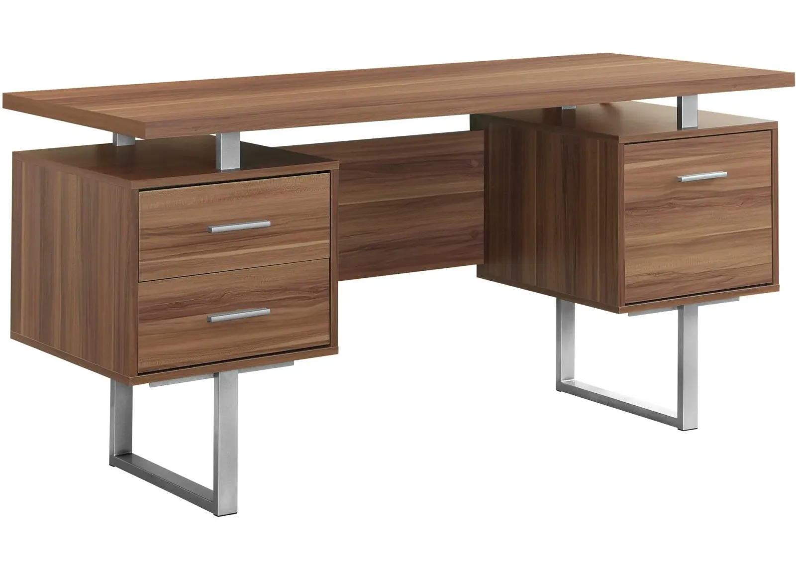 Computer Desk, Home Office, Laptop, Left, Right Set-Up, Storage Drawers, 60"L, Work, Metal, Laminate, Walnut, Grey, Contemporary, Modern