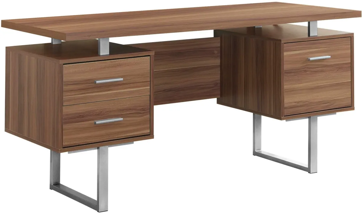 Computer Desk, Home Office, Laptop, Left, Right Set-Up, Storage Drawers, 60"L, Work, Metal, Laminate, Walnut, Grey, Contemporary, Modern