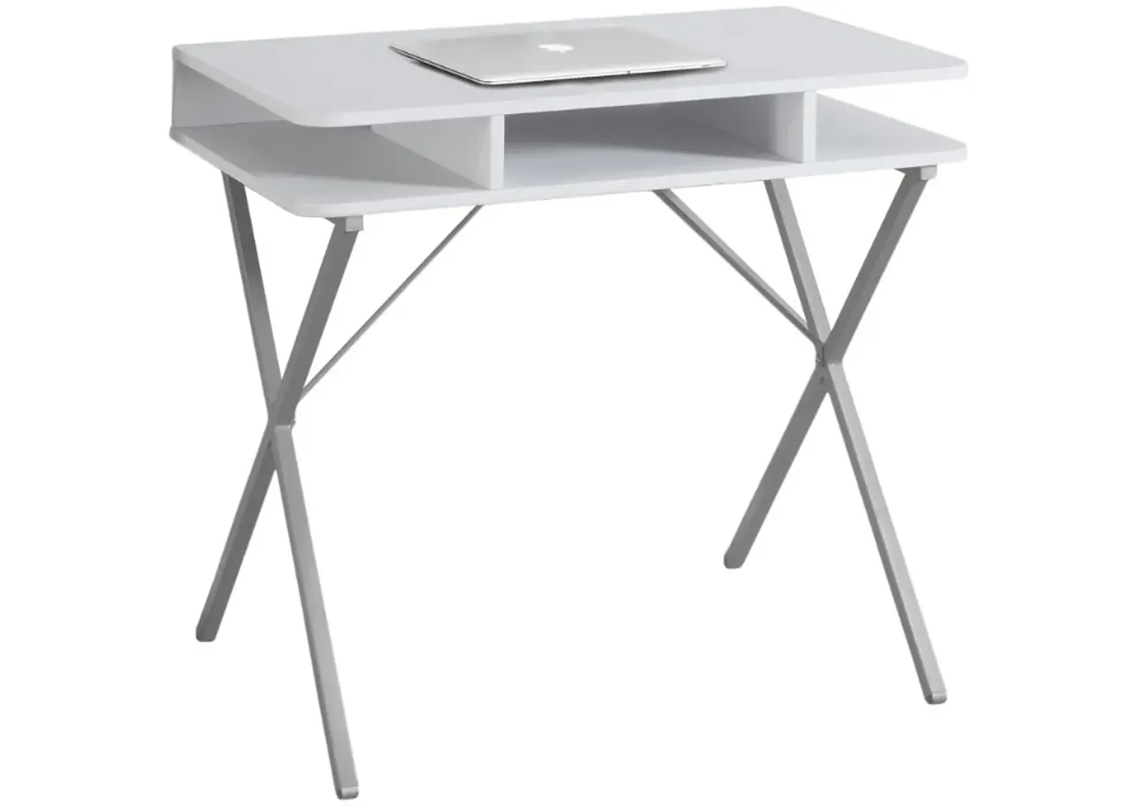 Computer Desk, Home Office, Laptop, Storage Shelves, 31"L, Work, Metal, Laminate, White, Grey, Contemporary, Modern