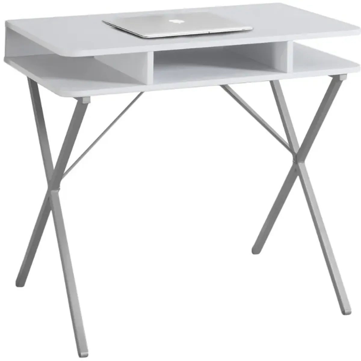 Computer Desk, Home Office, Laptop, Storage Shelves, 31"L, Work, Metal, Laminate, White, Grey, Contemporary, Modern