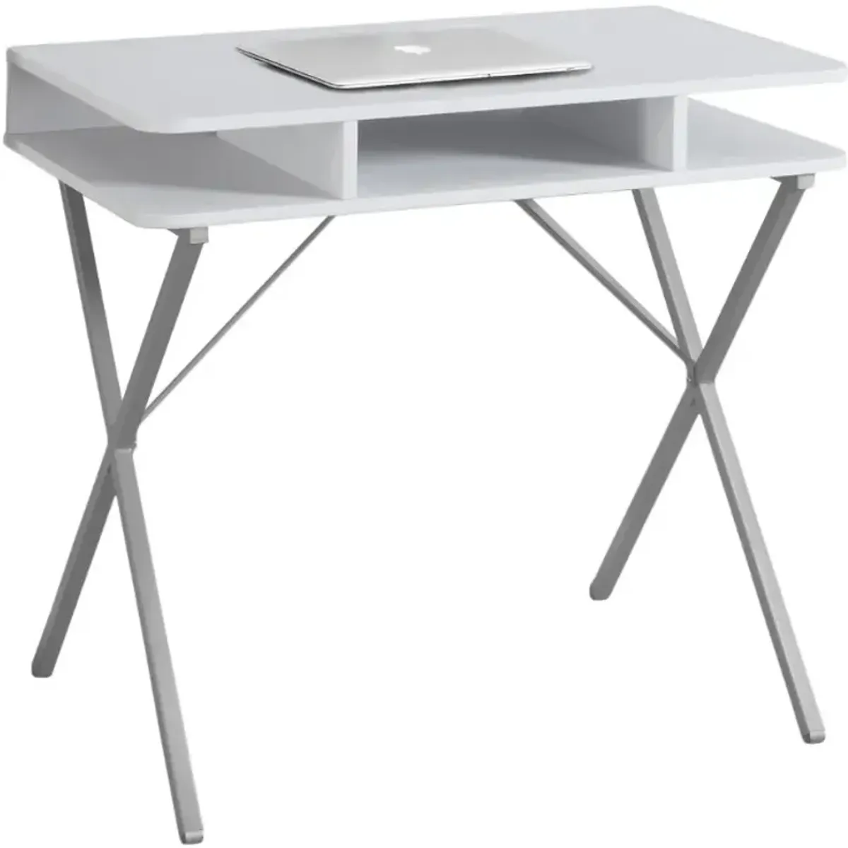 Computer Desk, Home Office, Laptop, Storage Shelves, 31"L, Work, Metal, Laminate, White, Grey, Contemporary, Modern