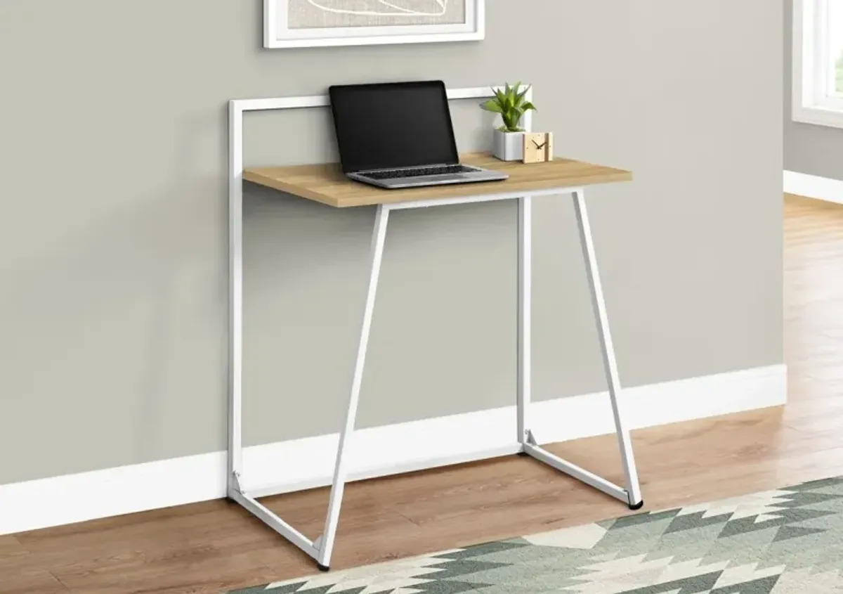 Computer Desk, Home Office, Laptop, 30"L, Work, Metal, Laminate, Natural, White, Contemporary, Modern