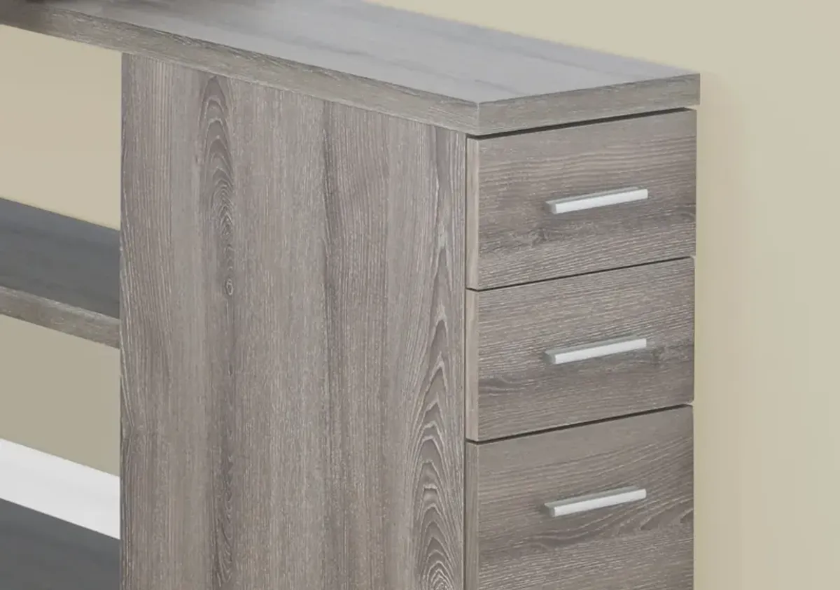 Computer Desk, Home Office, Corner, Left, Right Set-Up, Storage Drawers, L Shape, Work, Laptop, Metal, Laminate, Brown, Grey, Contemporary, Modern