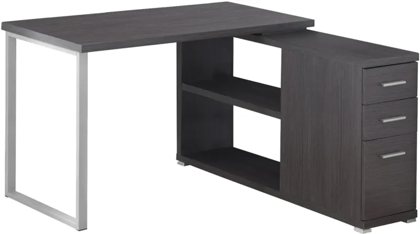 Computer Desk, Home Office, Corner, Left, Right Set-Up, Storage Drawers, L Shape, Work, Laptop, Metal, Laminate, Grey, Contemporary, Modern