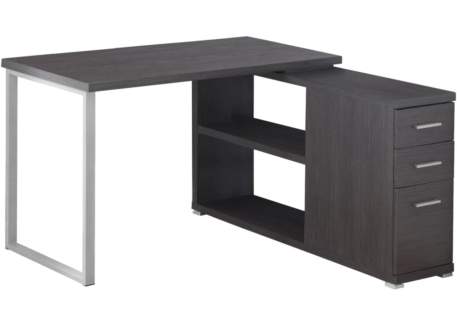 Computer Desk, Home Office, Corner, Left, Right Set-Up, Storage Drawers, L Shape, Work, Laptop, Metal, Laminate, Grey, Contemporary, Modern