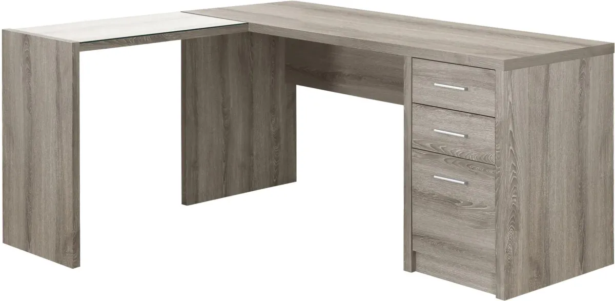 Computer Desk, Home Office, Corner, Left, Right Set-Up, Storage Drawers, L Shape, Work, Laptop, Laminate, Tempered Glass, Brown, Contemporary, Modern