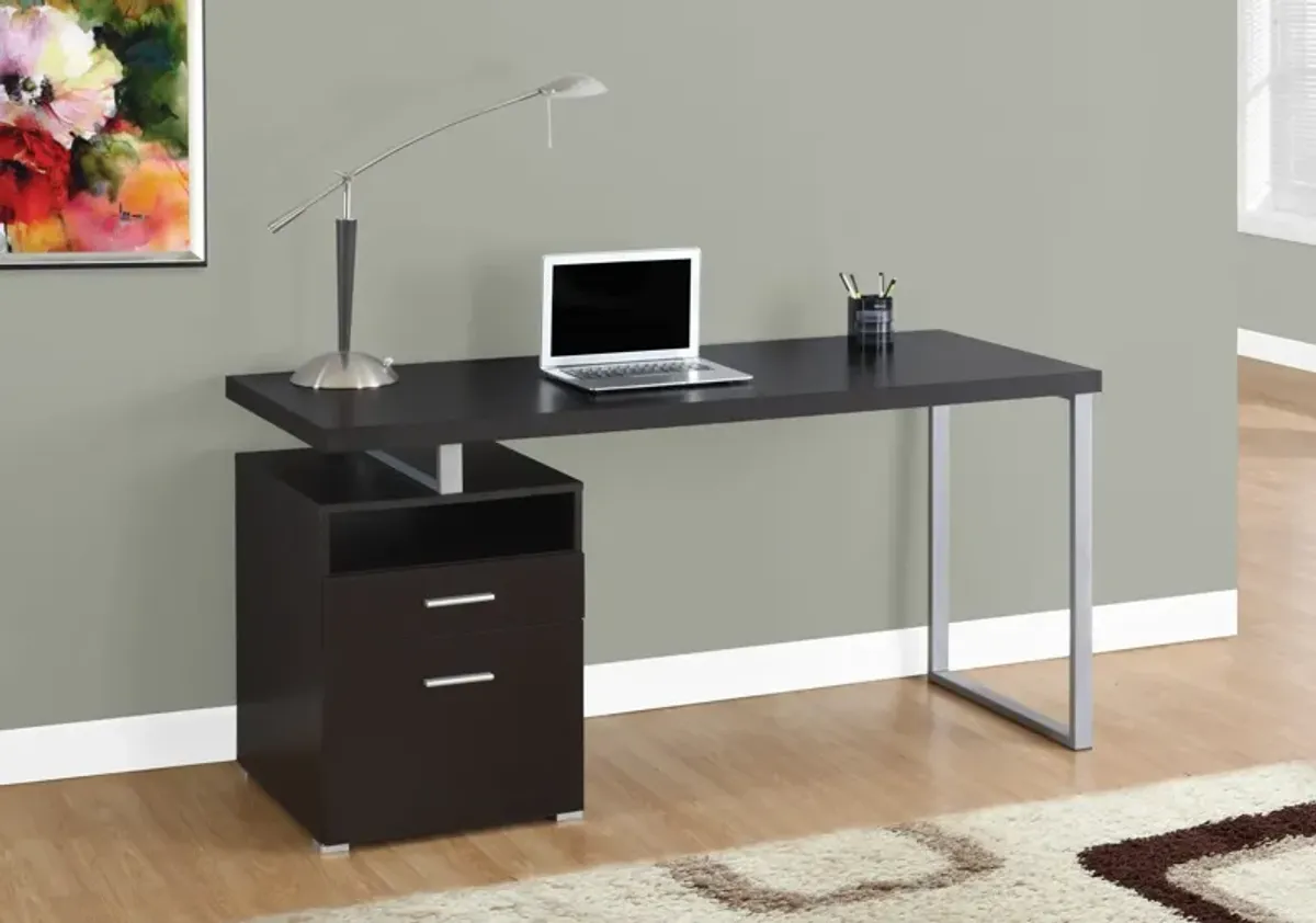 Computer Desk, Home Office, Laptop, Left, Right Set-Up, Storage Drawers, 60"L, Work, Metal, Laminate, Brown, Grey, Contemporary, Modern