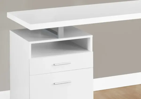 Computer Desk, Home Office, Laptop, Left, Right Set-Up, Storage Drawers, 60"L, Work, Metal, Laminate, White, Grey, Contemporary, Modern