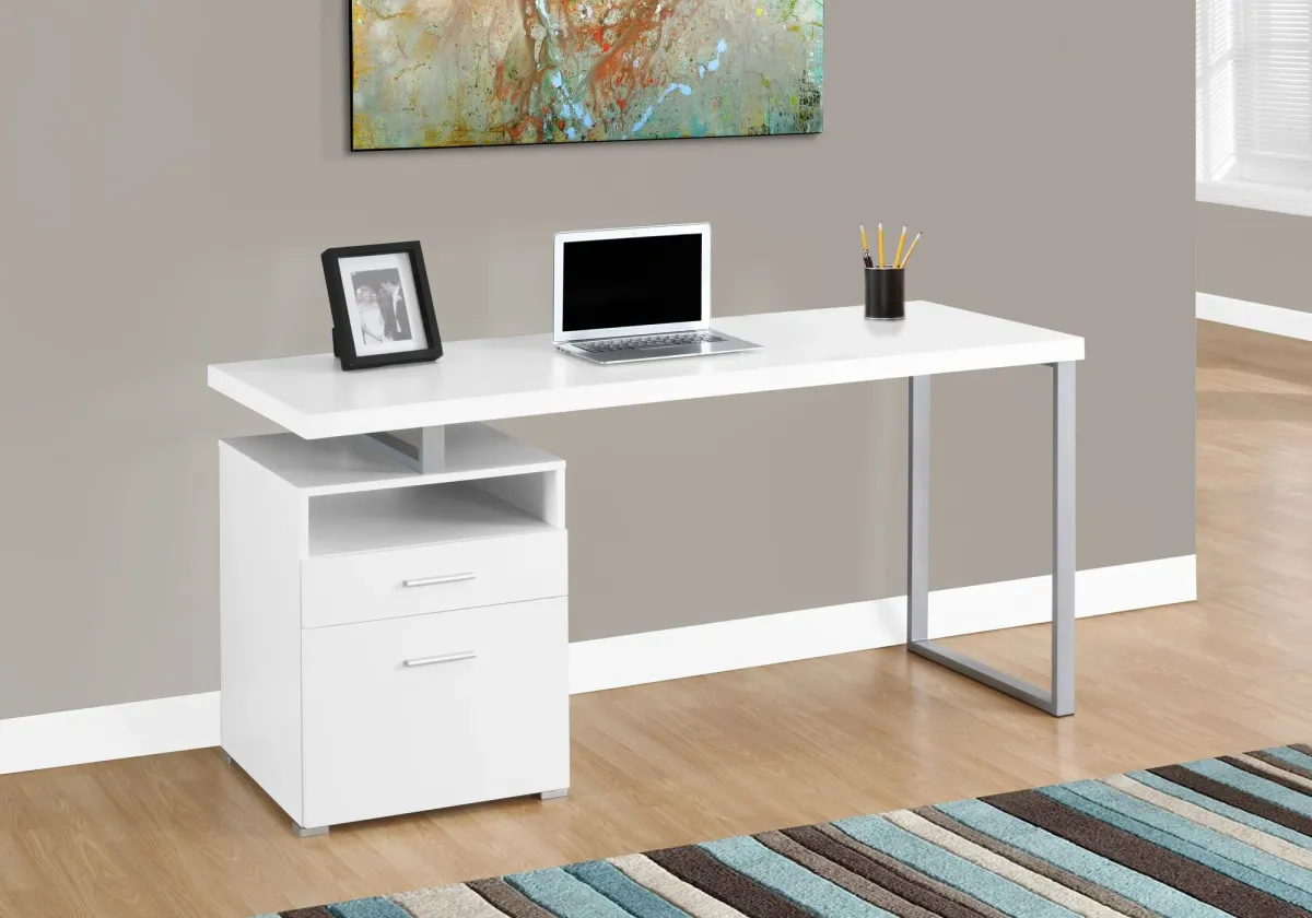 Computer Desk, Home Office, Laptop, Left, Right Set-Up, Storage Drawers, 60"L, Work, Metal, Laminate, White, Grey, Contemporary, Modern