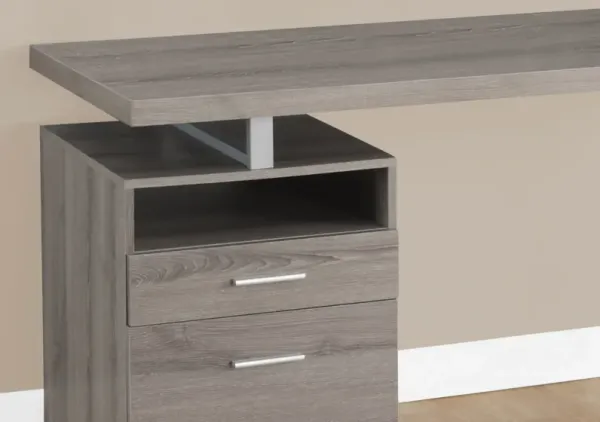 Computer Desk, Home Office, Laptop, Left, Right Set-Up, Storage Drawers, 60"L, Work, Metal, Laminate, Brown, Grey, Contemporary, Modern