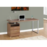 Computer Desk, Home Office, Laptop, Left, Right Set-Up, Storage Drawers, 60"L, Work, Metal, Laminate, Walnut, Grey, Contemporary, Modern