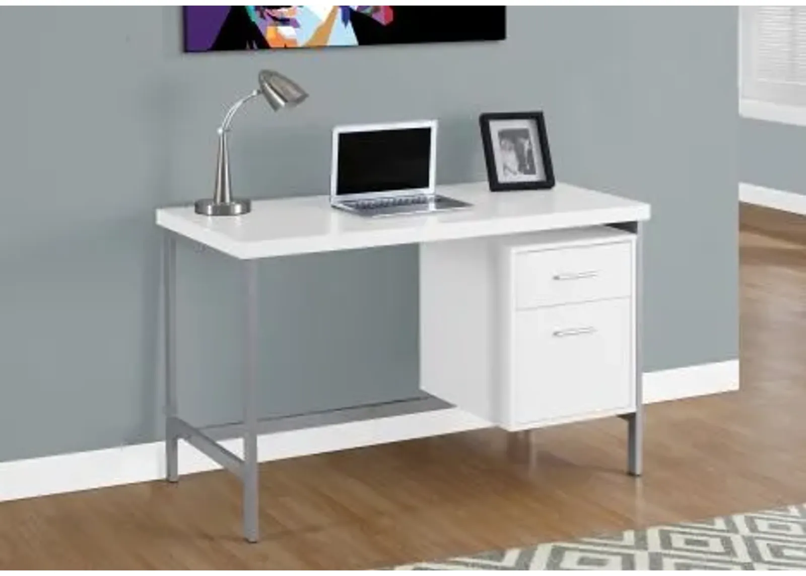 Computer Desk, Home Office, Laptop, Left, Right Set-Up, Storage Drawers, 48"L, Work, Metal, Laminate, White, Grey, Contemporary, Modern