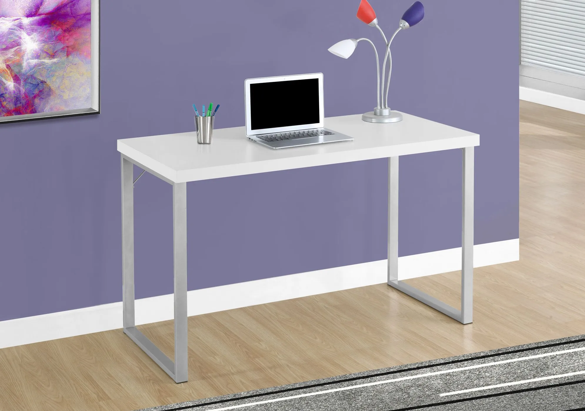 Computer Desk, Home Office, Laptop, 48"L, Work, Metal, Laminate, White, Grey, Contemporary, Modern