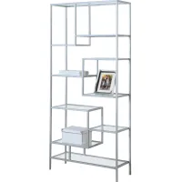 Bookshelf, Bookcase, Etagere, 72"H, Office, Bedroom, Metal, Tempered Glass, Grey, Clear, Contemporary, Modern