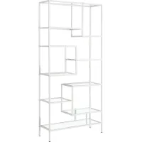 Bookshelf, Bookcase, Etagere, 72"H, Office, Bedroom, Metal, Tempered Glass, White, Clear, Contemporary, Modern
