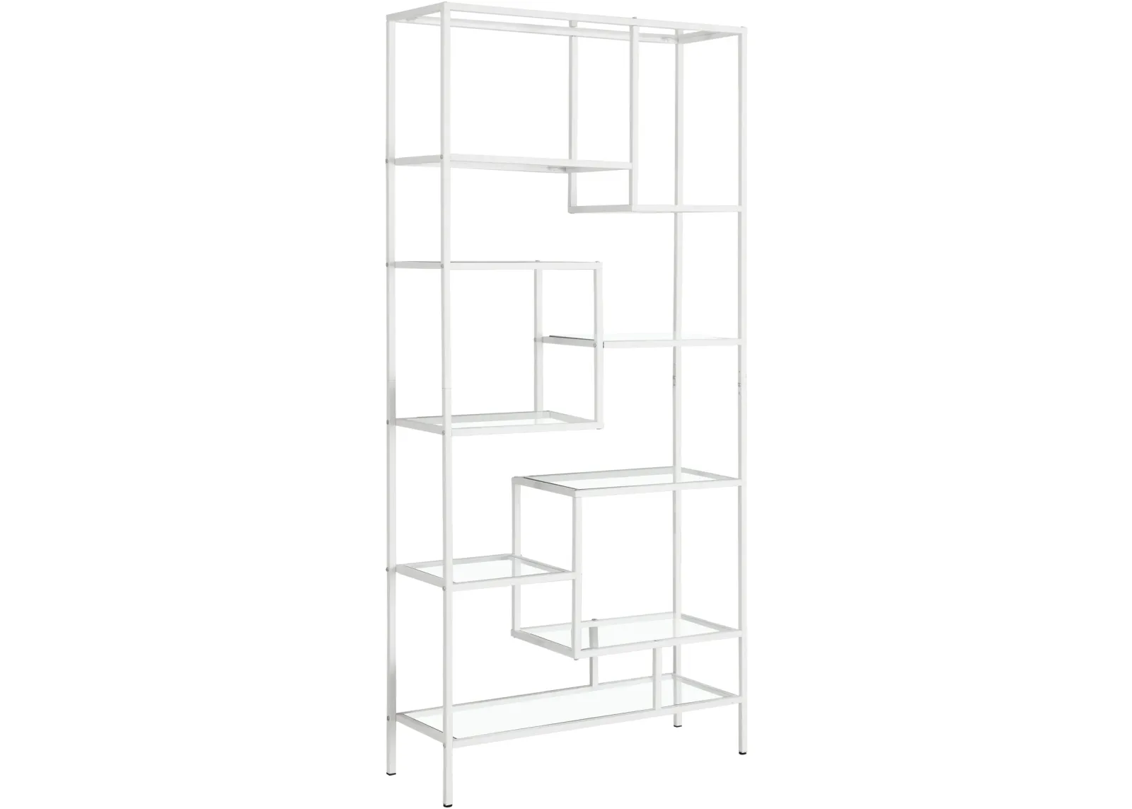 Bookshelf, Bookcase, Etagere, 72"H, Office, Bedroom, Metal, Tempered Glass, White, Clear, Contemporary, Modern