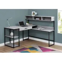 Computer Desk, Home Office, Corner, Storage Drawers, L Shape, Work, Laptop, Metal, Laminate, Grey, Black, Contemporary, Modern