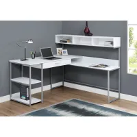 Computer Desk, Home Office, Corner, Storage Drawers, L Shape, Work, Laptop, Metal, Laminate, White, Grey, Contemporary, Modern