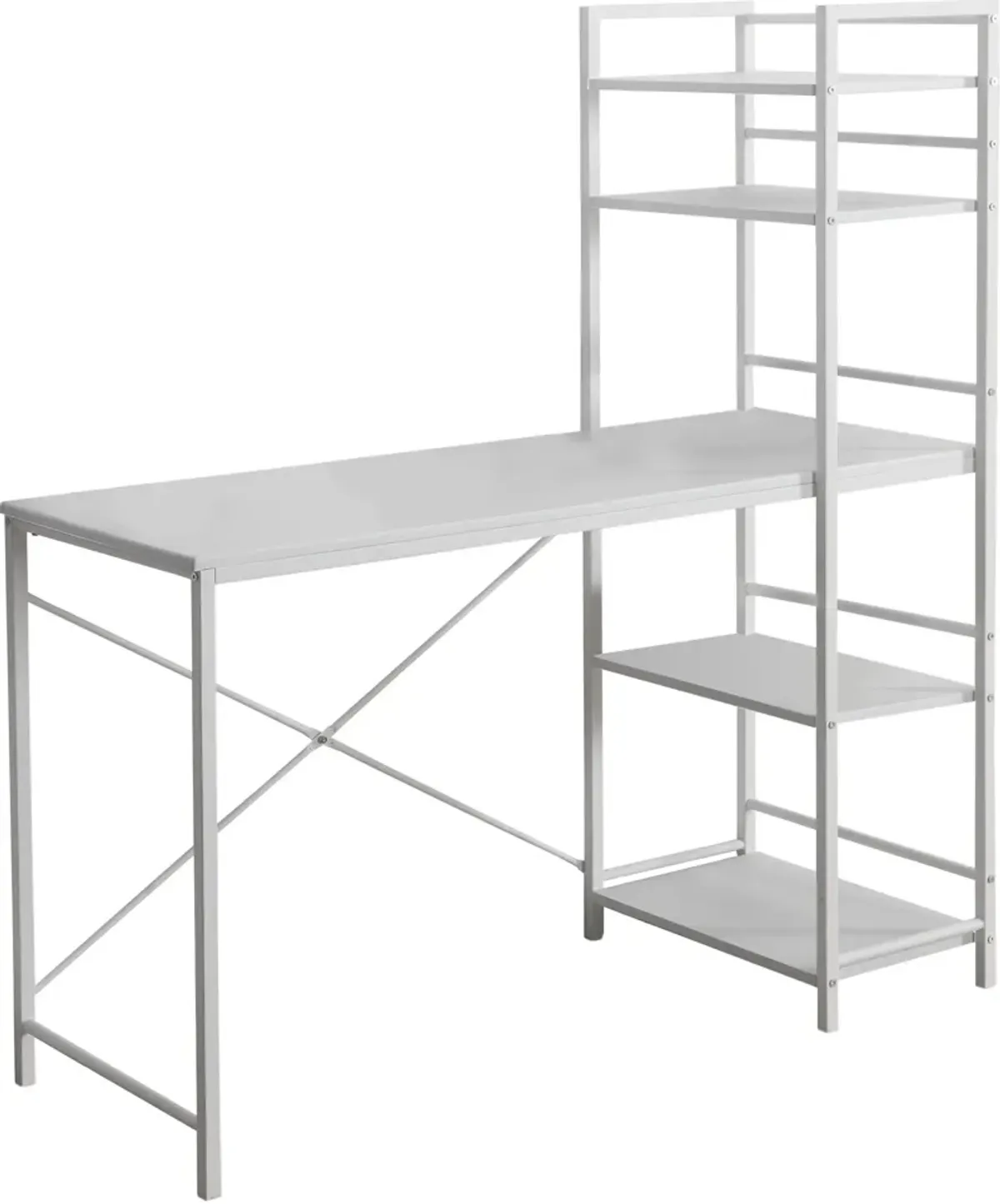 Computer Desk, Home Office, Laptop, Storage Shelves, 48"L, Work, Metal, Laminate, White, Contemporary, Modern