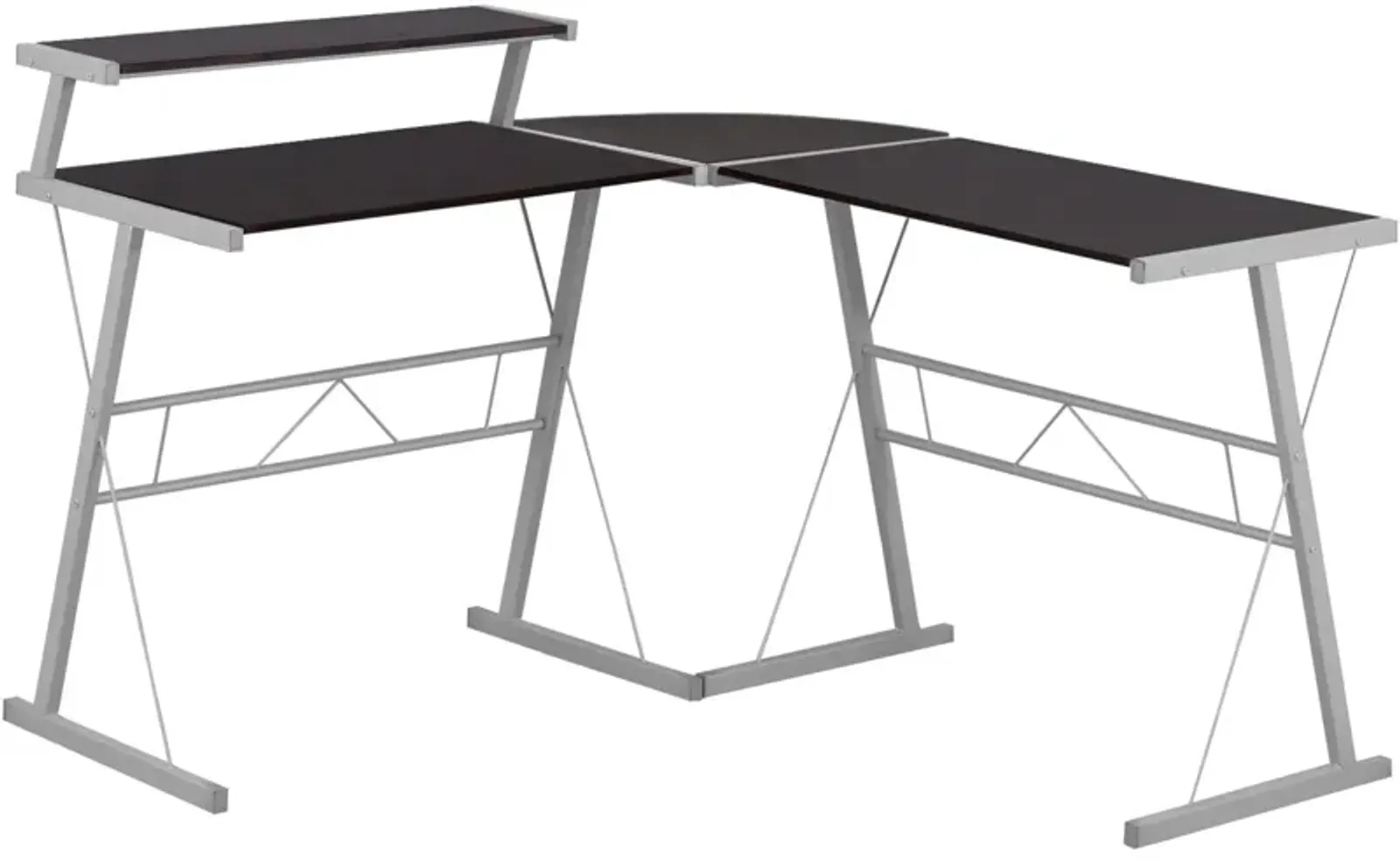 Computer Desk, Home Office, Corner, L Shape, Work, Laptop, Metal, Laminate, Brown, Grey, Contemporary, Modern