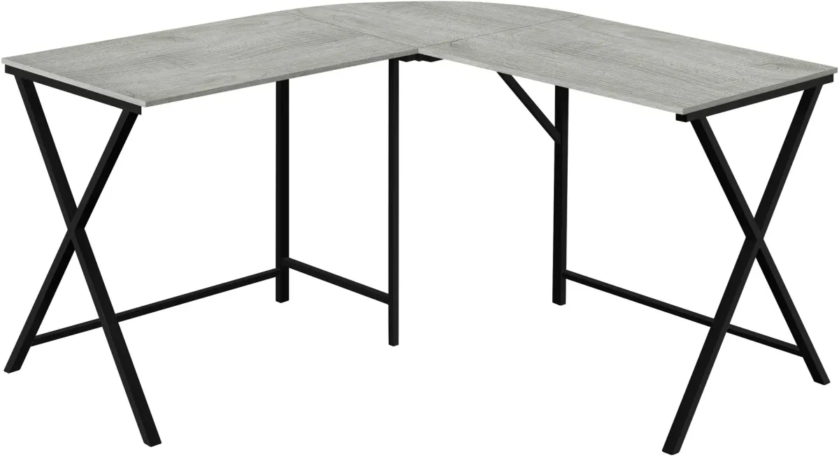 Computer Desk, Home Office, Corner, 55"L, L Shape, Work, Laptop, Metal, Laminate, Grey, Black, Contemporary, Modern