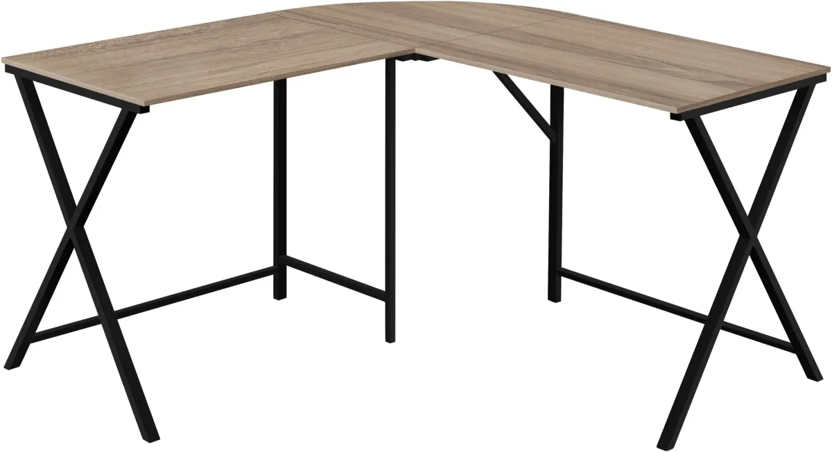 Computer Desk, Home Office, Corner, 55"L, L Shape, Work, Laptop, Metal, Laminate, Brown, Black, Contemporary, Modern