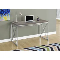 Computer Desk, Home Office, Laptop, Work, Metal, Laminate, Brown, Chrome, Contemporary, Modern